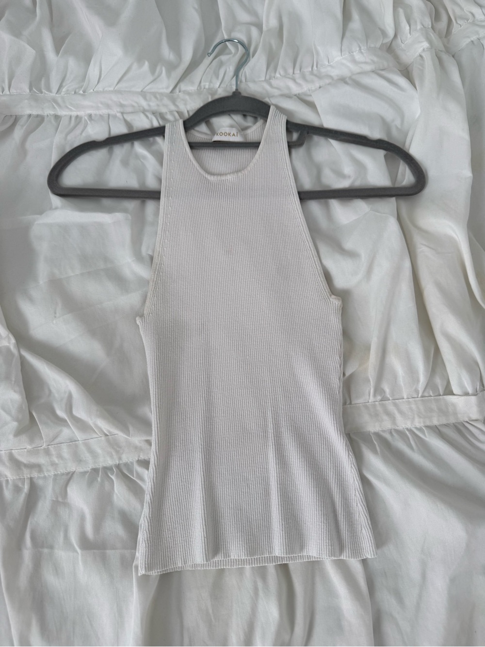 Kookai Cream Ribbed Halter Tank Top